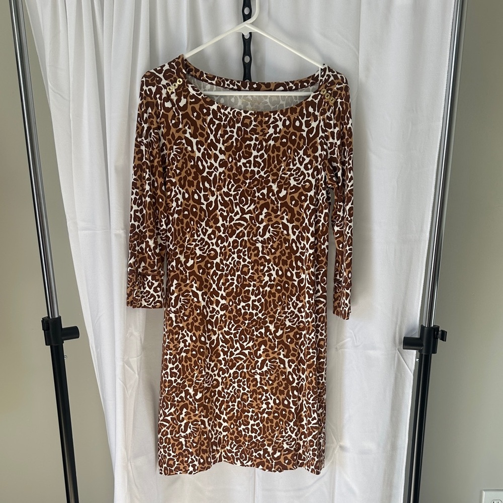 Lilly Pulitzer Brown Leopard Print Long Sleeve Dress